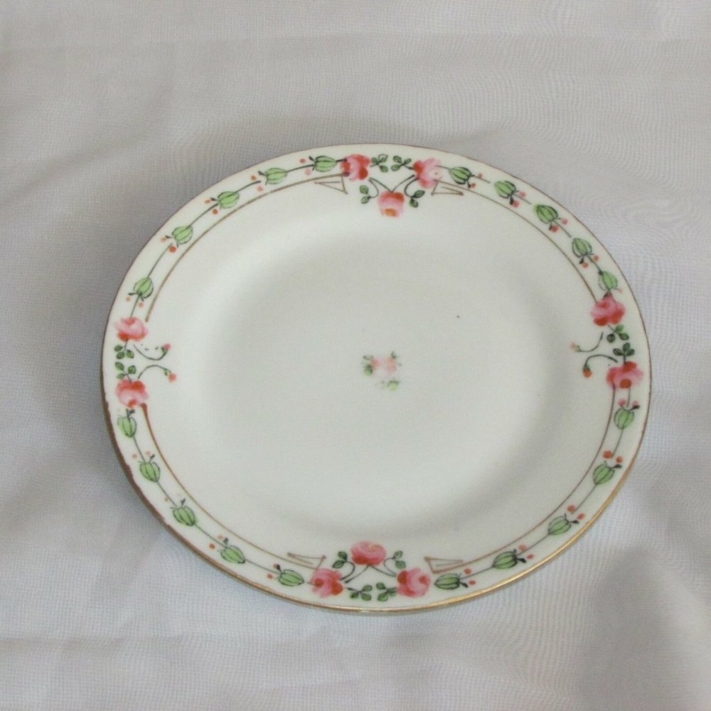 Antique Nippon Cake Plate Hand Painted Pink Floral Japan  Cottagecore